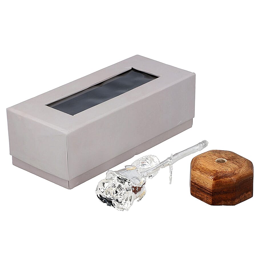 Handcrafted Silver Overlay Eternal Real Rose in Gift Box (15.2 Cm)
