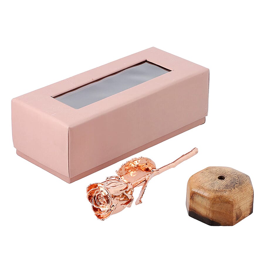 Handcrafted Rose Gold Overlay Eternal Real Rose in Gift Box (15 Cm)