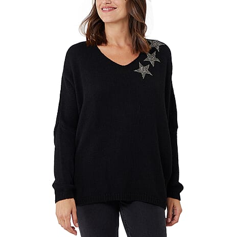 TAMSY 3 Stars Knitted Jumper - Black (Size 8-18)