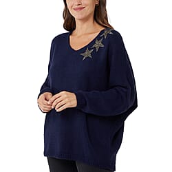 TAMSY 3 Stars Knitted Jumper - Navy