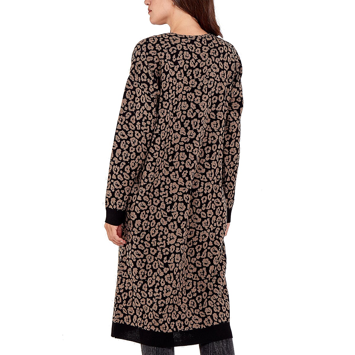 Nova of London  Acrylic Leopard Print Long Cardigan - Charcoal