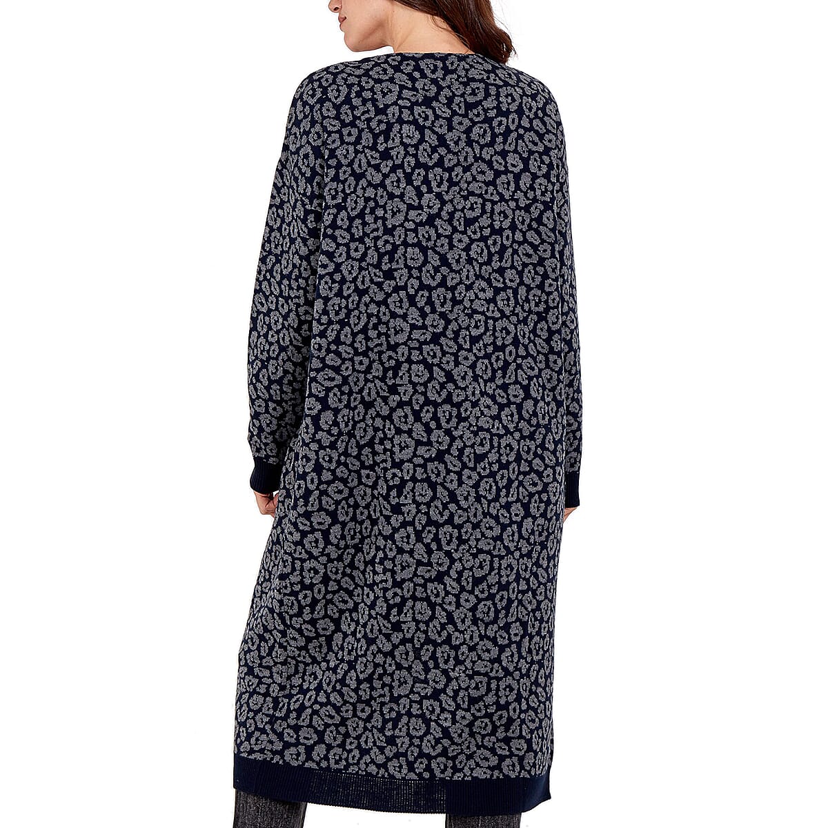 TAMSY  Leopard Printed Long Cardigan - Navy