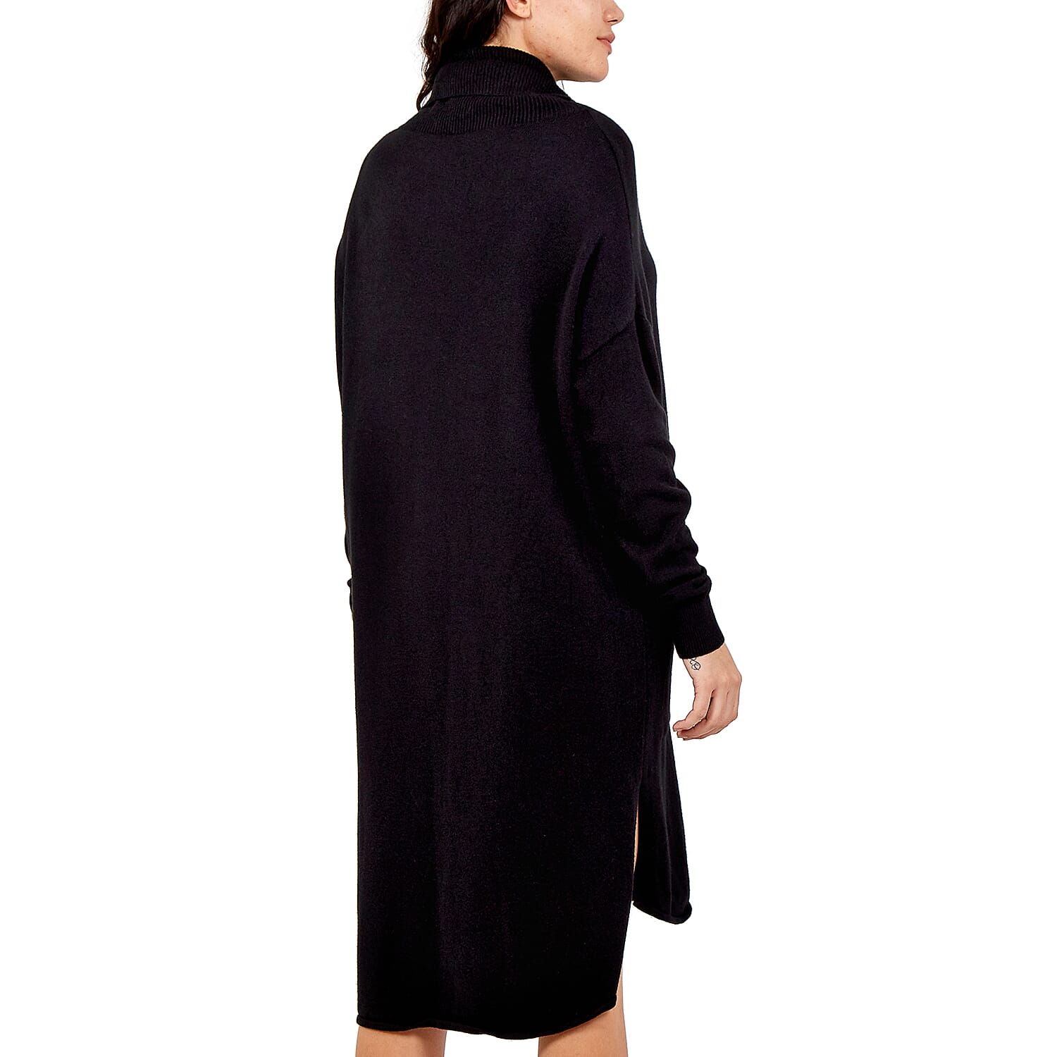 TAMSY Italian Knit Super Soft and Stretchy Roll Neck Jumper Dress - Black-  One Size 8-18 Approx - Bust 52in  CB 39in