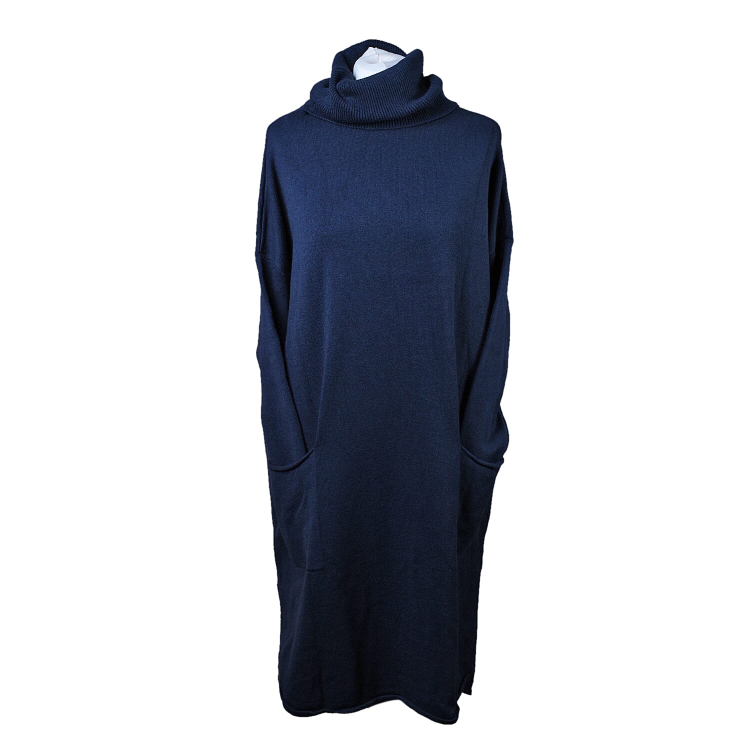 TAMSY Italian Knit Super Soft and Stretchy Roll Neck Jumper Dress - Navy -  One Size 8-18 Approx - Bust 52in  CB 39in