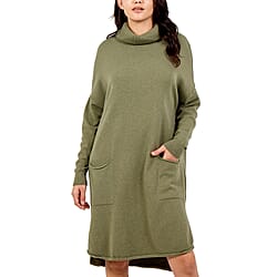 TAMSY Italian Knit Super Soft and Stretchy Roll Neck Jumper Dress - Khaki