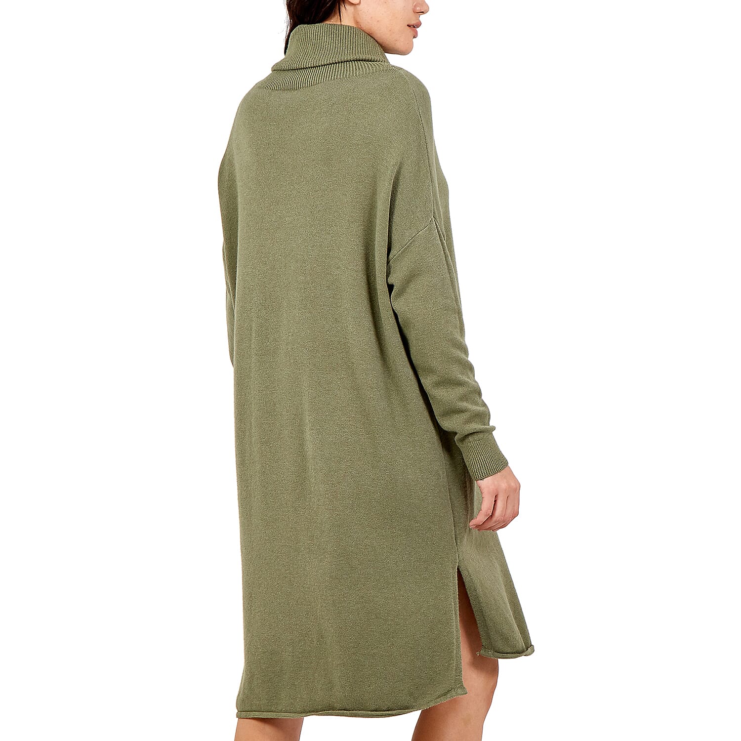 TAMSY Italian Knit Super Soft and Stretchy Roll Neck Jumper Dress - Sage -  One Size 8-18 Approx - Bust 52in  CB 39in