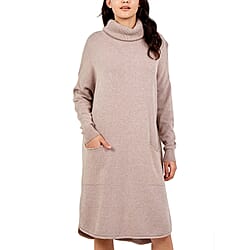 TAMSY Italian Knit Super Soft and Stretchy Roll Neck Jumper Dress - Pink