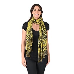 Pashmina Jacquard Pattern Scarf - Orange & Multi Colour - 100% Viscose