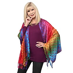 Pashmina Jacquard Pattern Scarf - Orange & Multi Colour - 100% Viscose