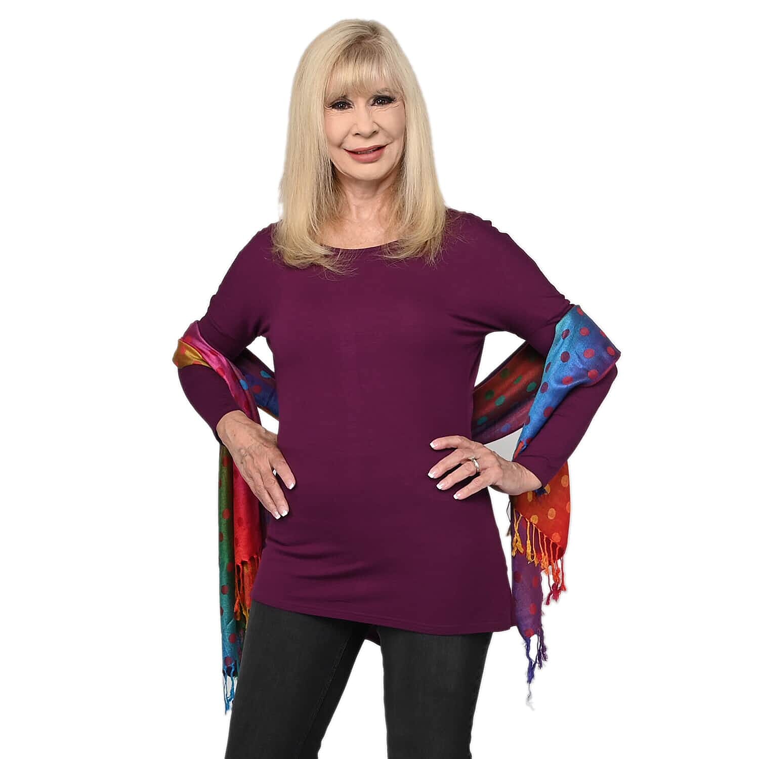 Pashmina Jacquard Rainbow-Dark Pink Scarf  -100% Viscose