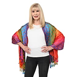 Pashmina Jacquard Pattern Scarf - Orange & Multi Colour - 100% Viscose