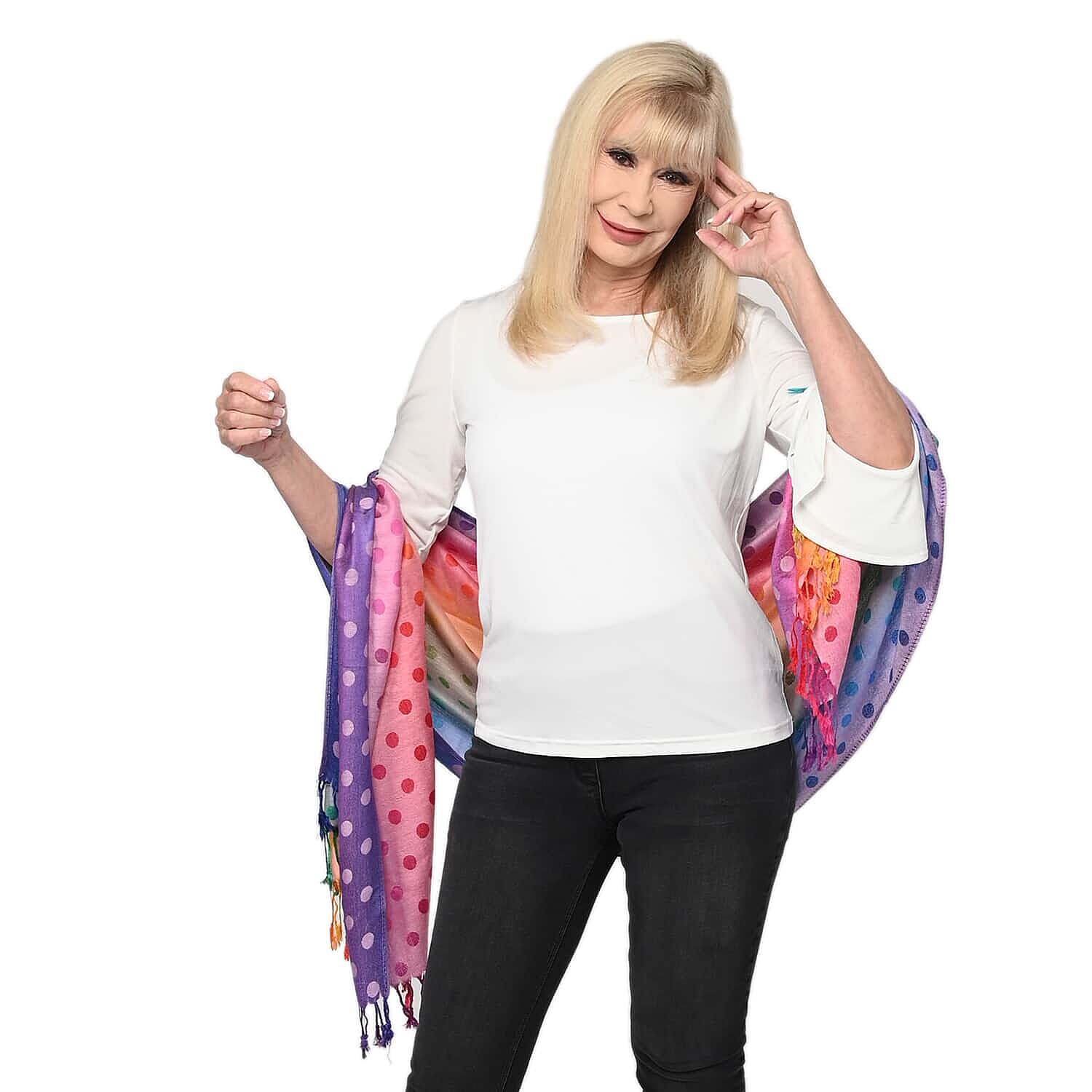 Pashmina Jacquard Pattern Scarf - Rainbow-Pink - 100% Viscose