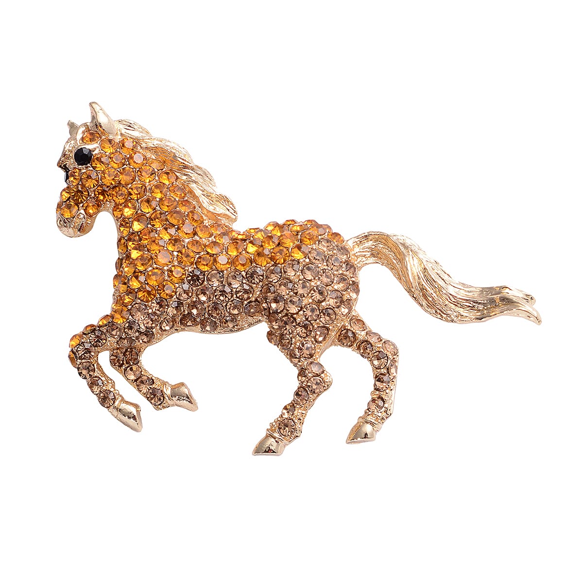 Multi Colour Austrian Crystal Horse Brooch in Yellow Gold Tone