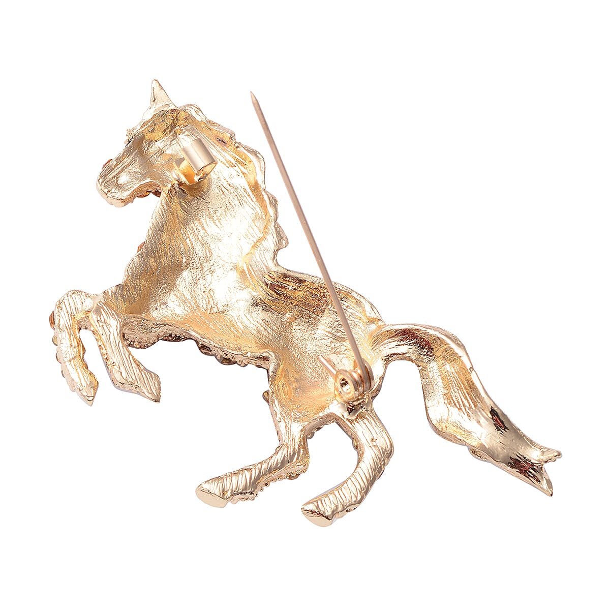 Multi Colour Austrian Crystal Horse Brooch in Yellow Gold Tone