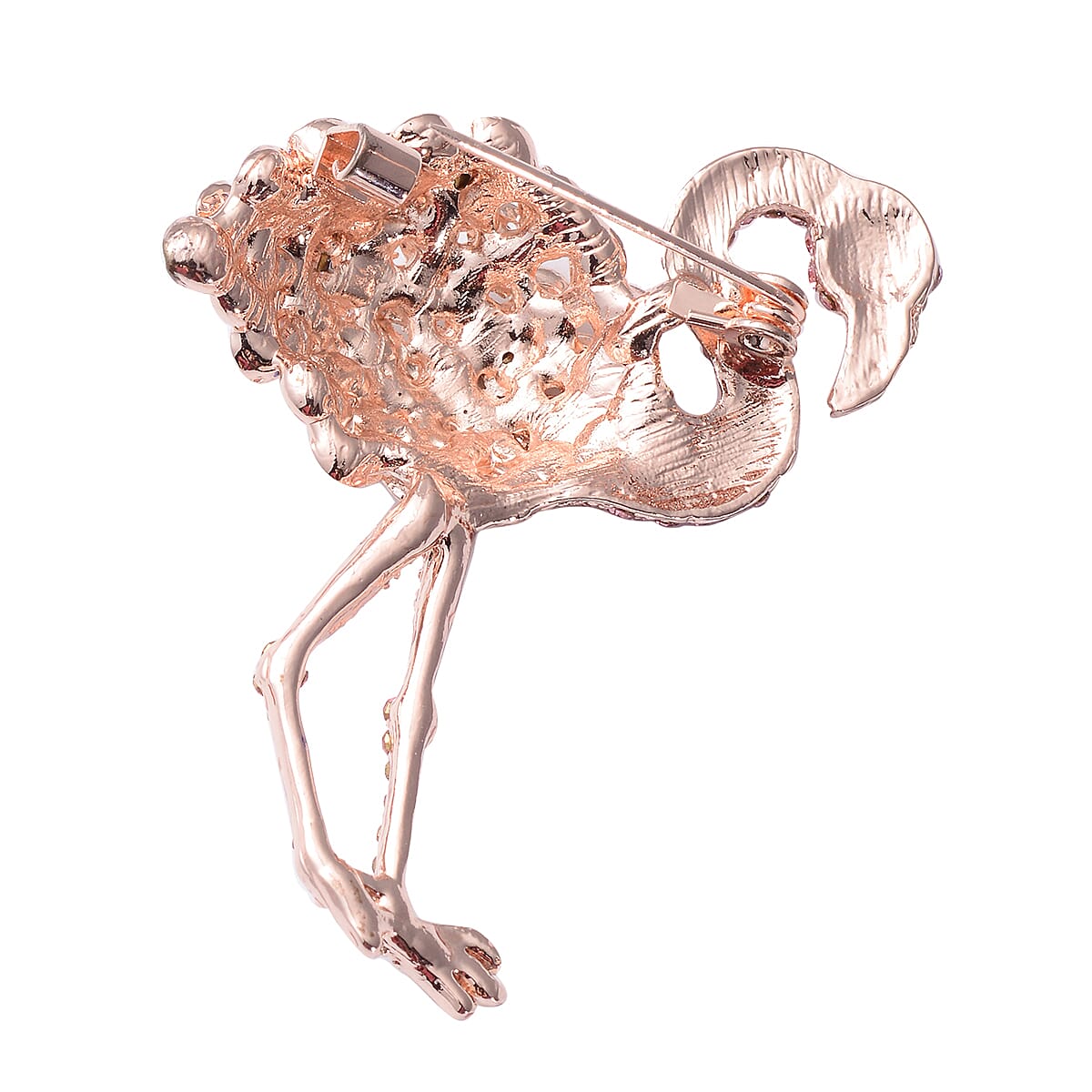 Multi Colour Austrian Crystal Flamingo Brooch in Rose Gold Tone