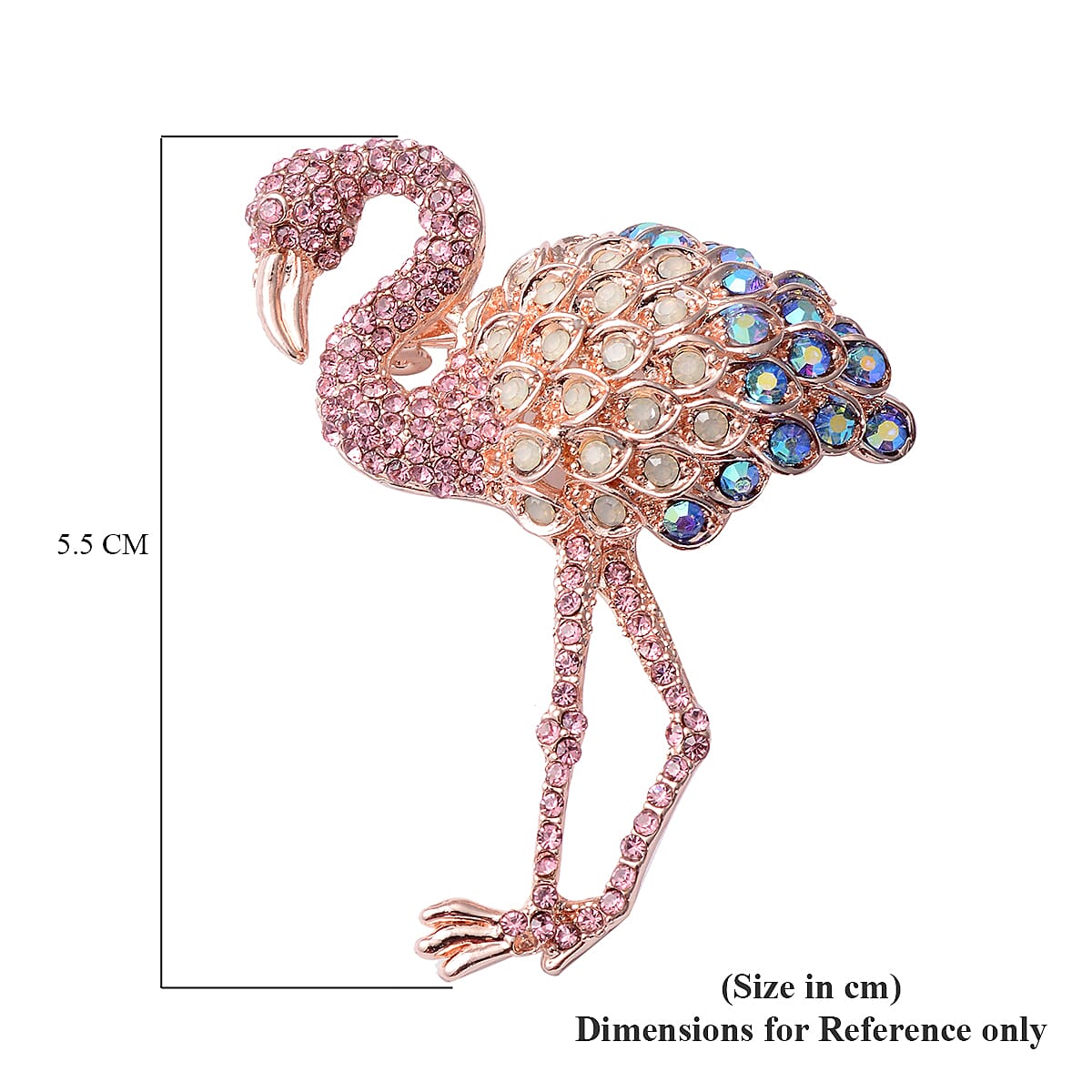 Multi Colour Austrian Crystal Flamingo Brooch in Rose Gold Tone