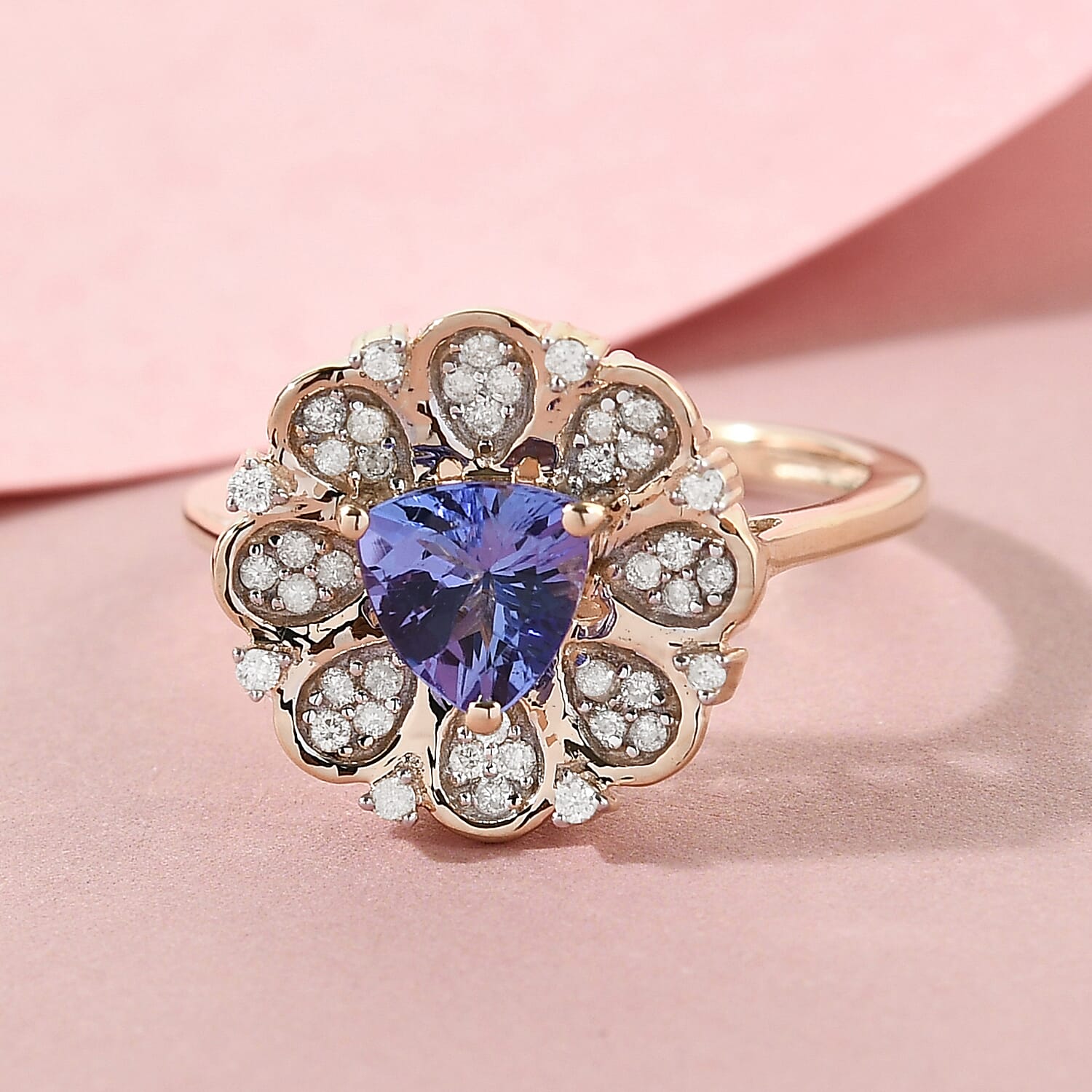 GP Italian Garden Collection - 9K Yellow Gold Tanzanite, Diamond Ring 1.00 Ct.