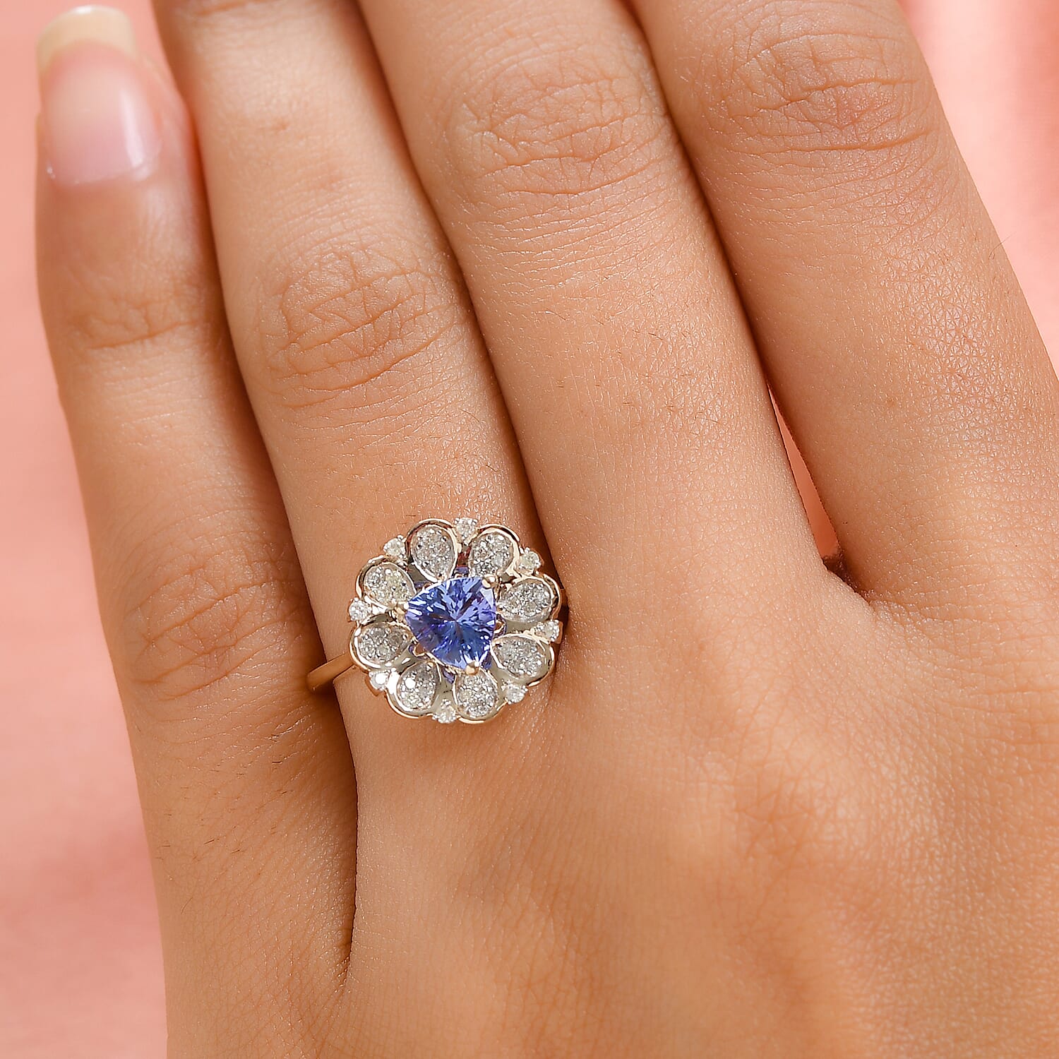 GP Italian Garden Collection - 9K Yellow Gold Tanzanite, Diamond Ring 1.00 Ct.