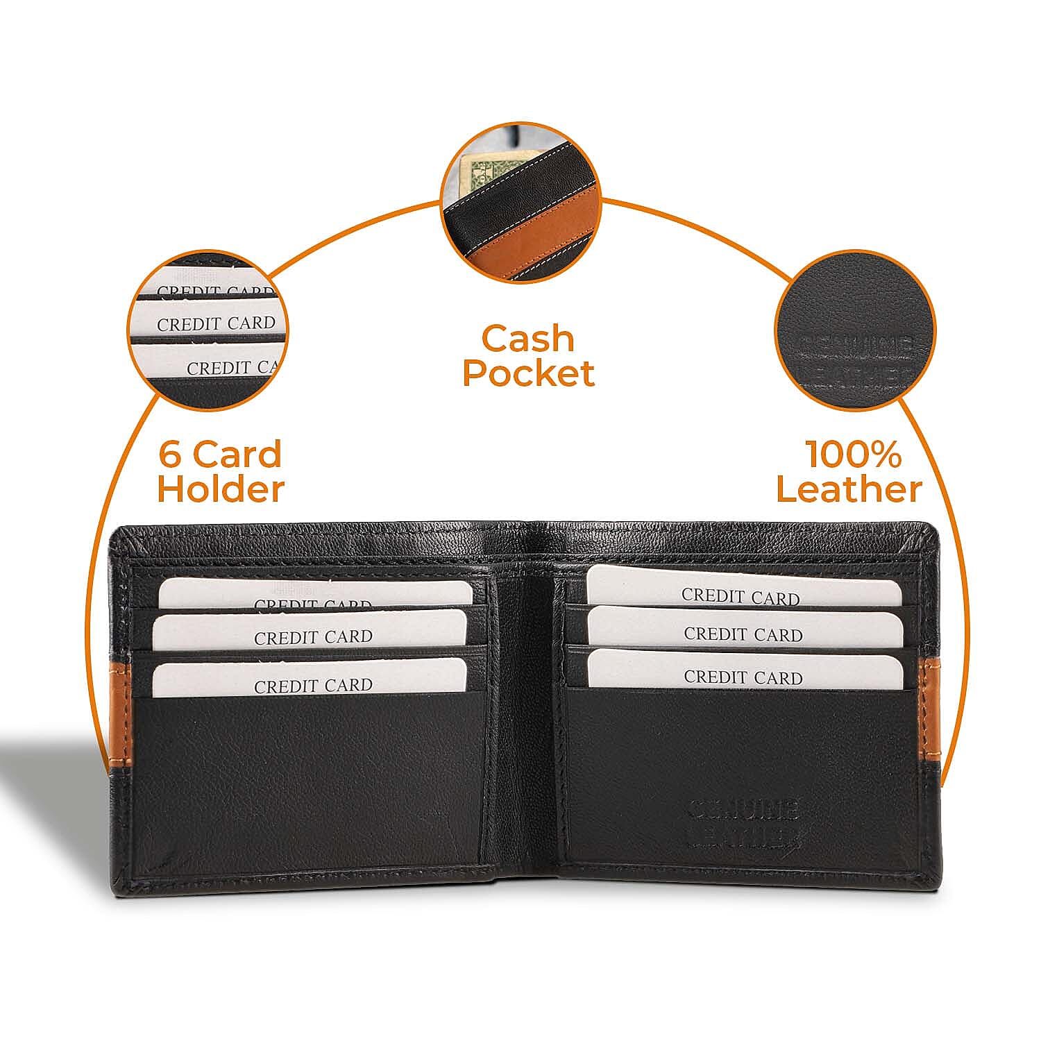 100% Genuine Leather RFID Protected Wallet (Size 11x9 Cm) - Black & Brown