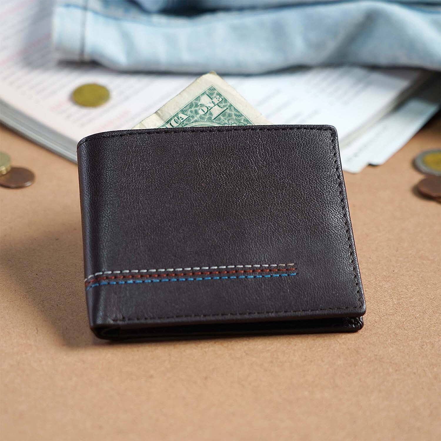 100% Genuine Leather RFID Protected Wallet (Size 11x9Cm) - Brown