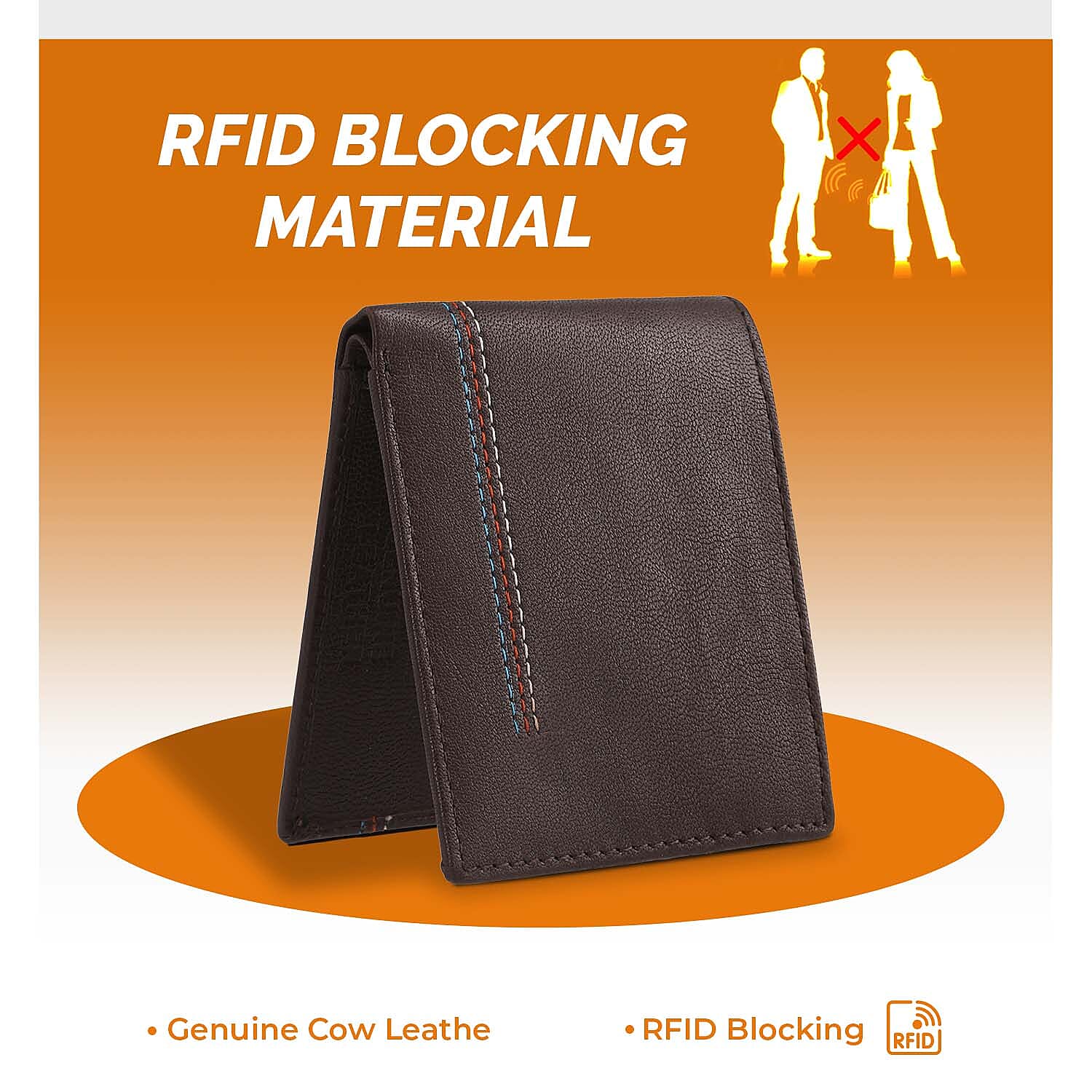 100% Genuine Leather RFID Protected Wallet (Size 11x9Cm) - Brown