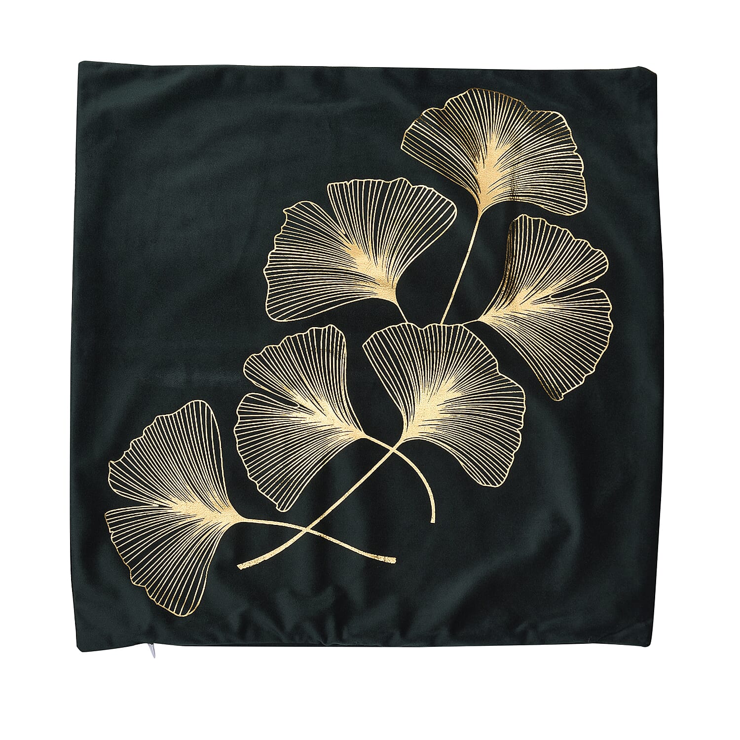 Set of 2 - Ginkgo Leaves Pattern Velvet Cushion Cover - Green & Gold