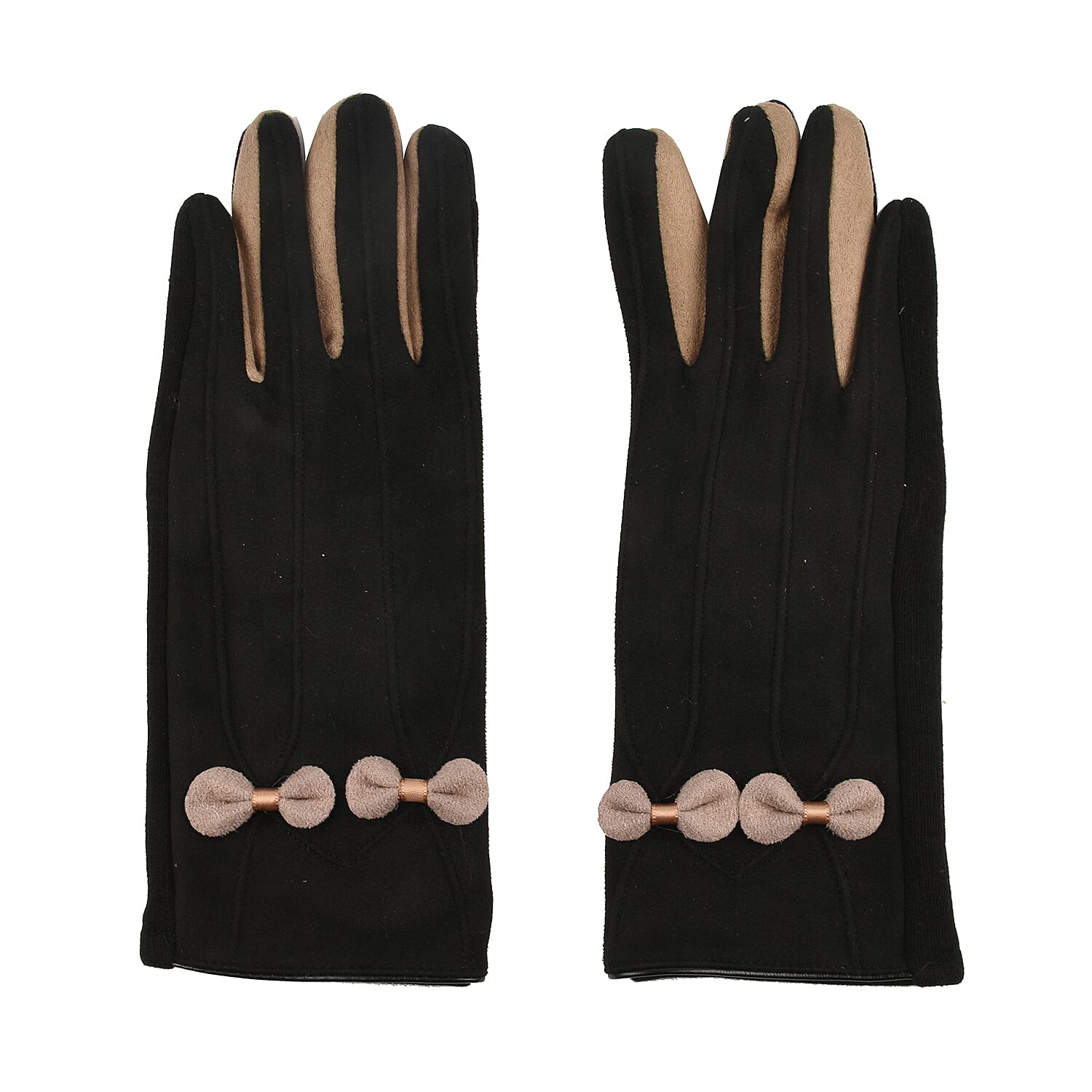 Ladies Bow Gloves - Black and Beige
