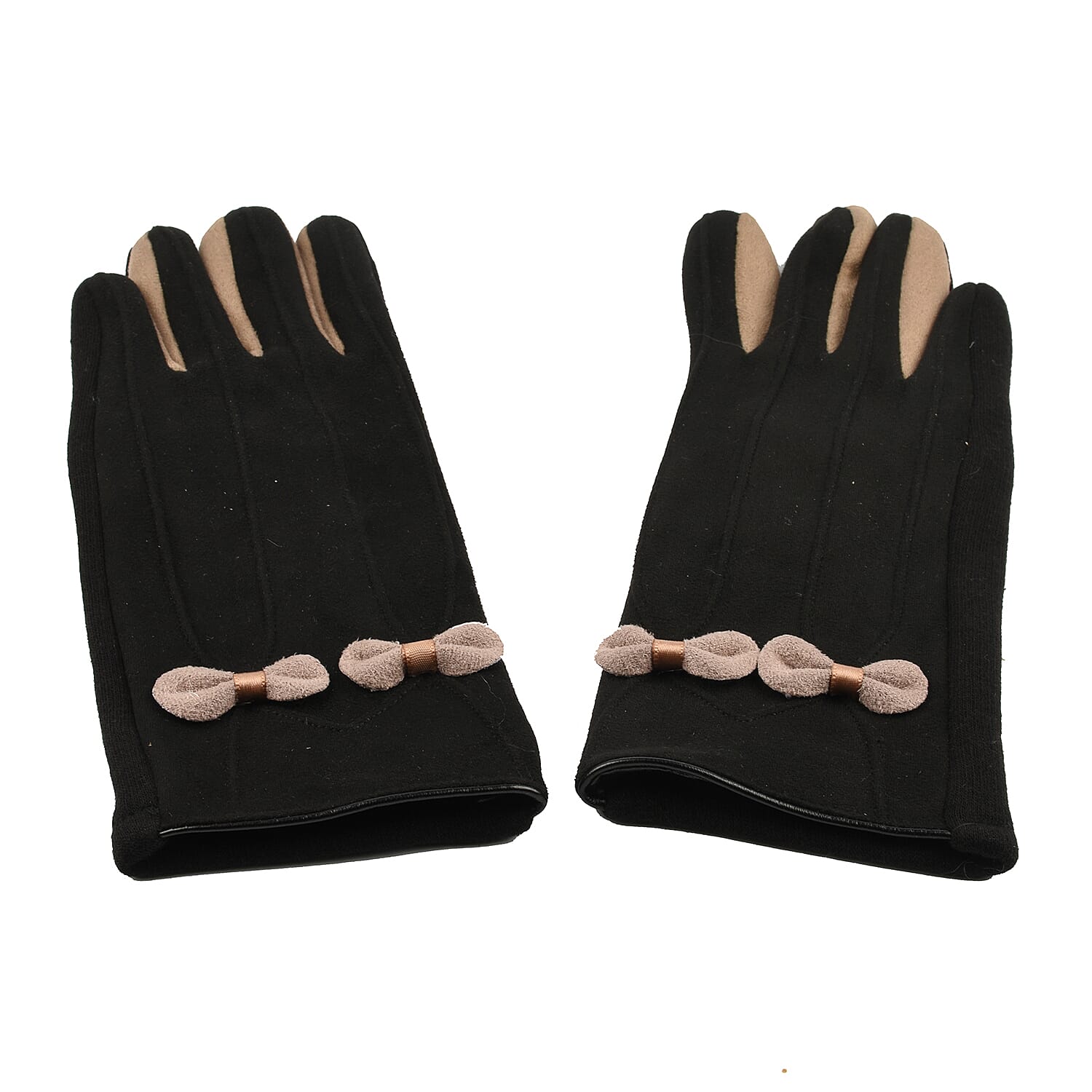 Ladies Bow Gloves - Black and Beige