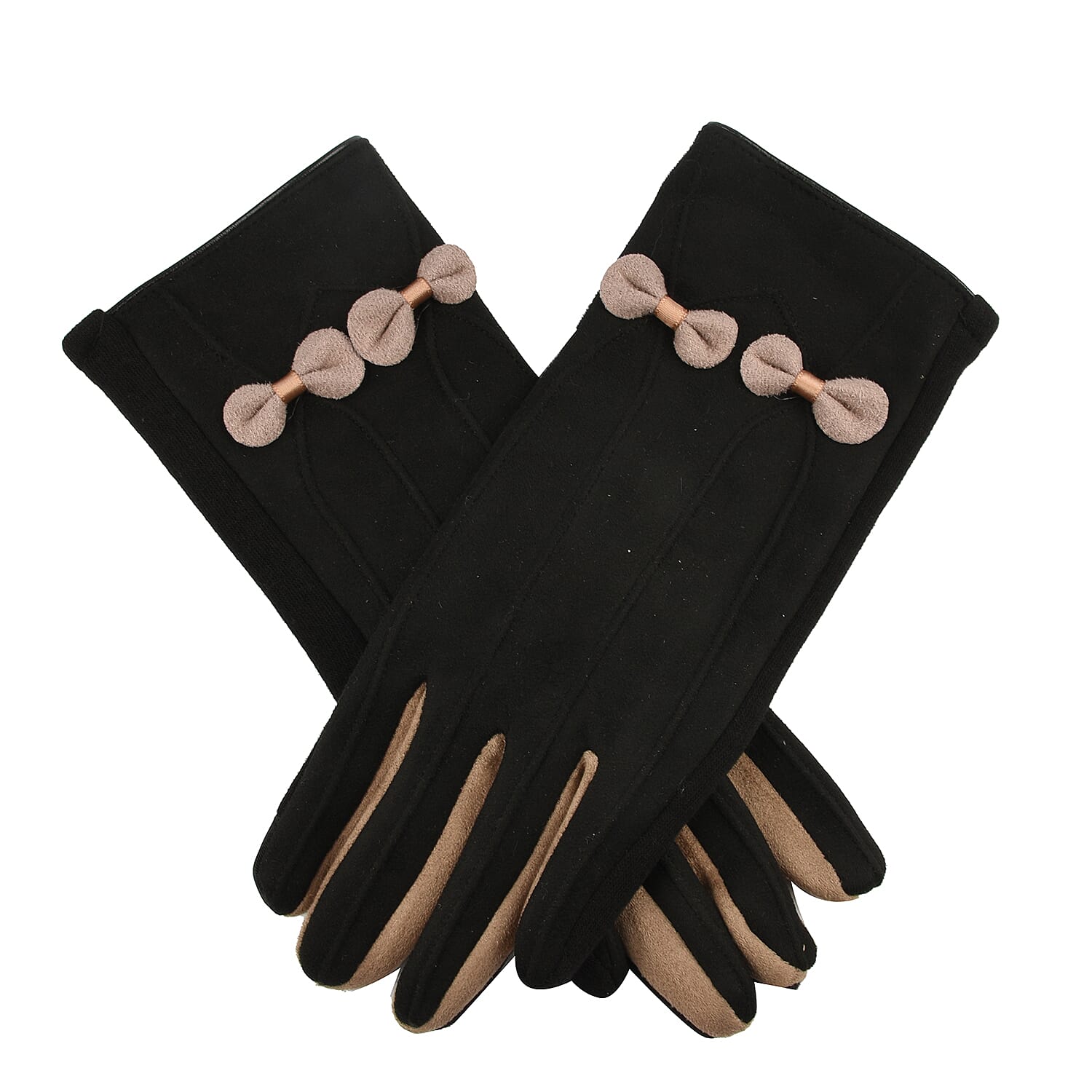 Ladies Bow Gloves - Black and Beige