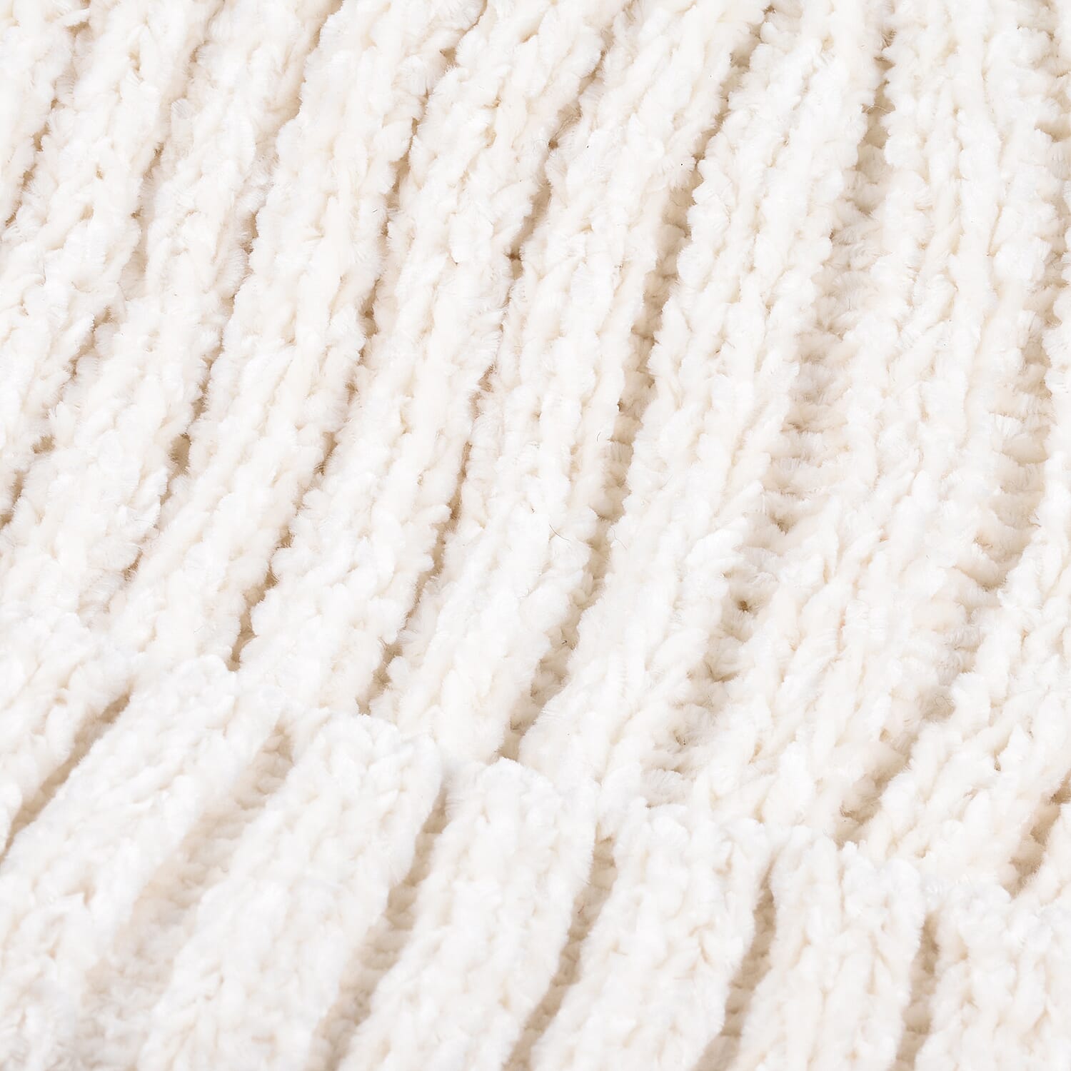 Chenille Cable Ladies Bobble Knit Hat - Cream