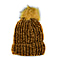 Chenille Cable Ladies Bobble Knit Hat - Gold