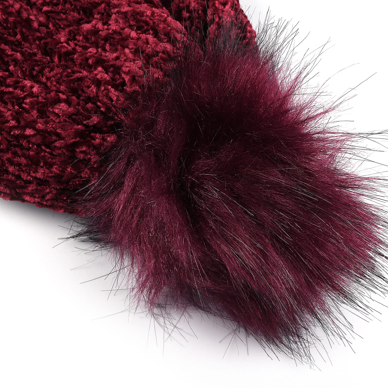 Chenille Cable Ladies Bobble Knit Hat - Purple