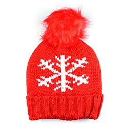 Chenille Cable Ladies Snowflake Knit Hat - Red