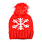 Chenille Cable Ladies Snowflake Knit Hat - Red