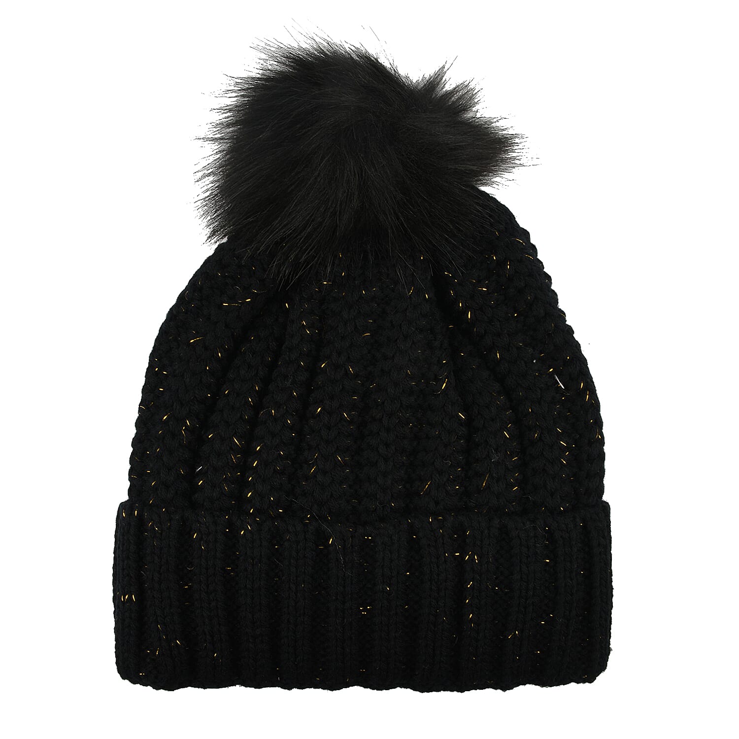 Ladies Glitter Bobble Hat Black