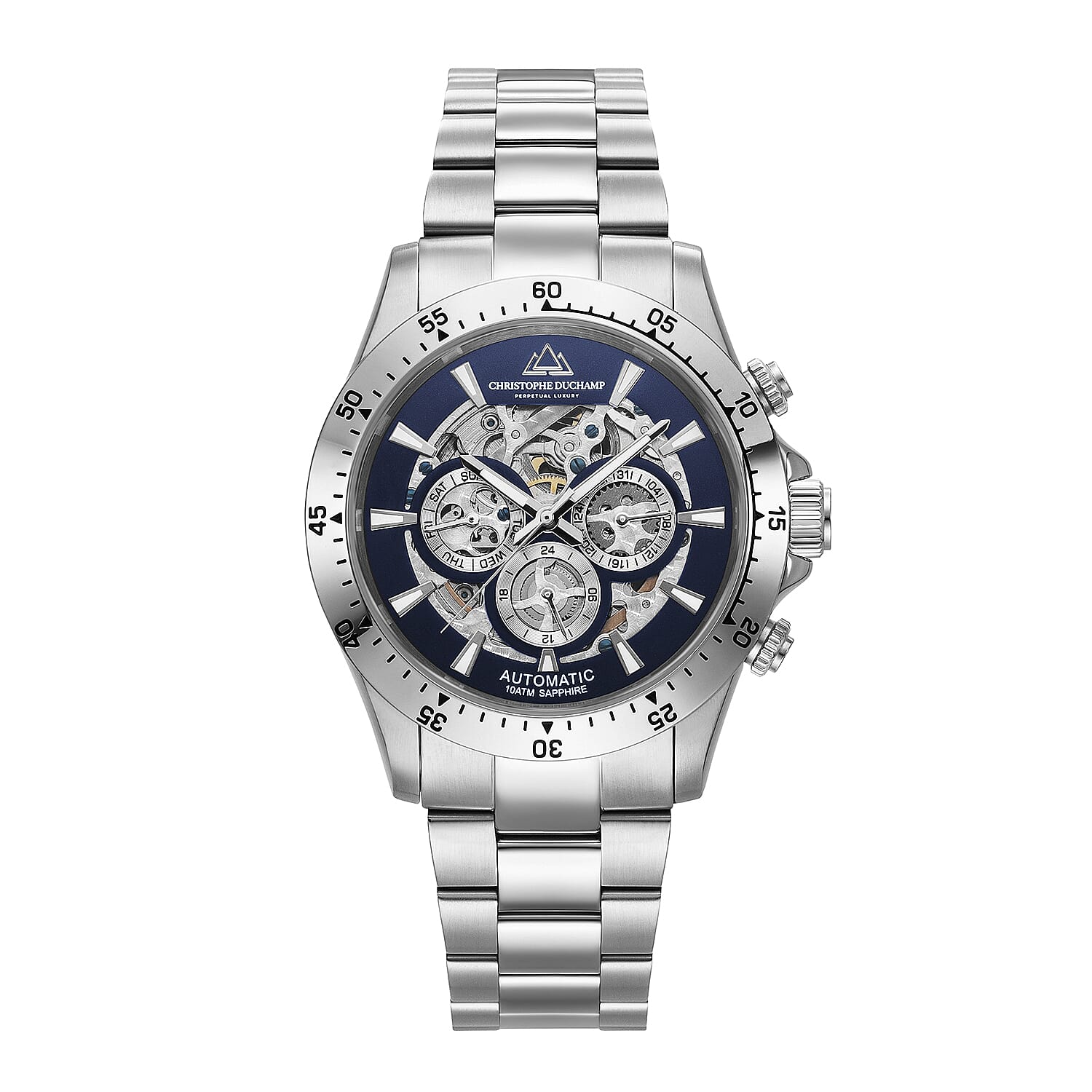 Christophe Duchamp Skeleton Grand Mont Automatic Dial 10 ATM Water Resistant Watch with Silver Colour Chain Strap