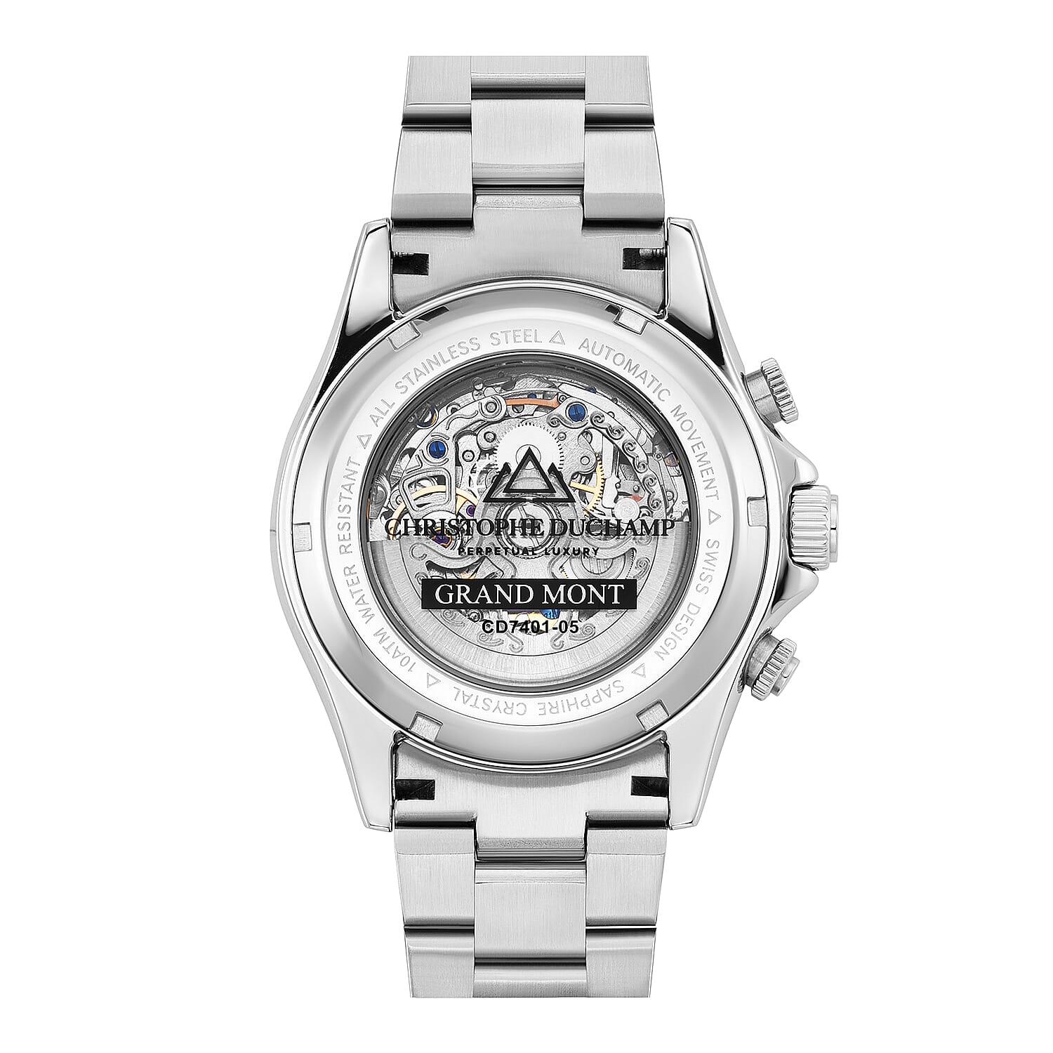 Christophe Duchamp Skeleton Grand Mont Automatic Dial 10 ATM Water Resistant Watch with Silver Colour Chain Strap