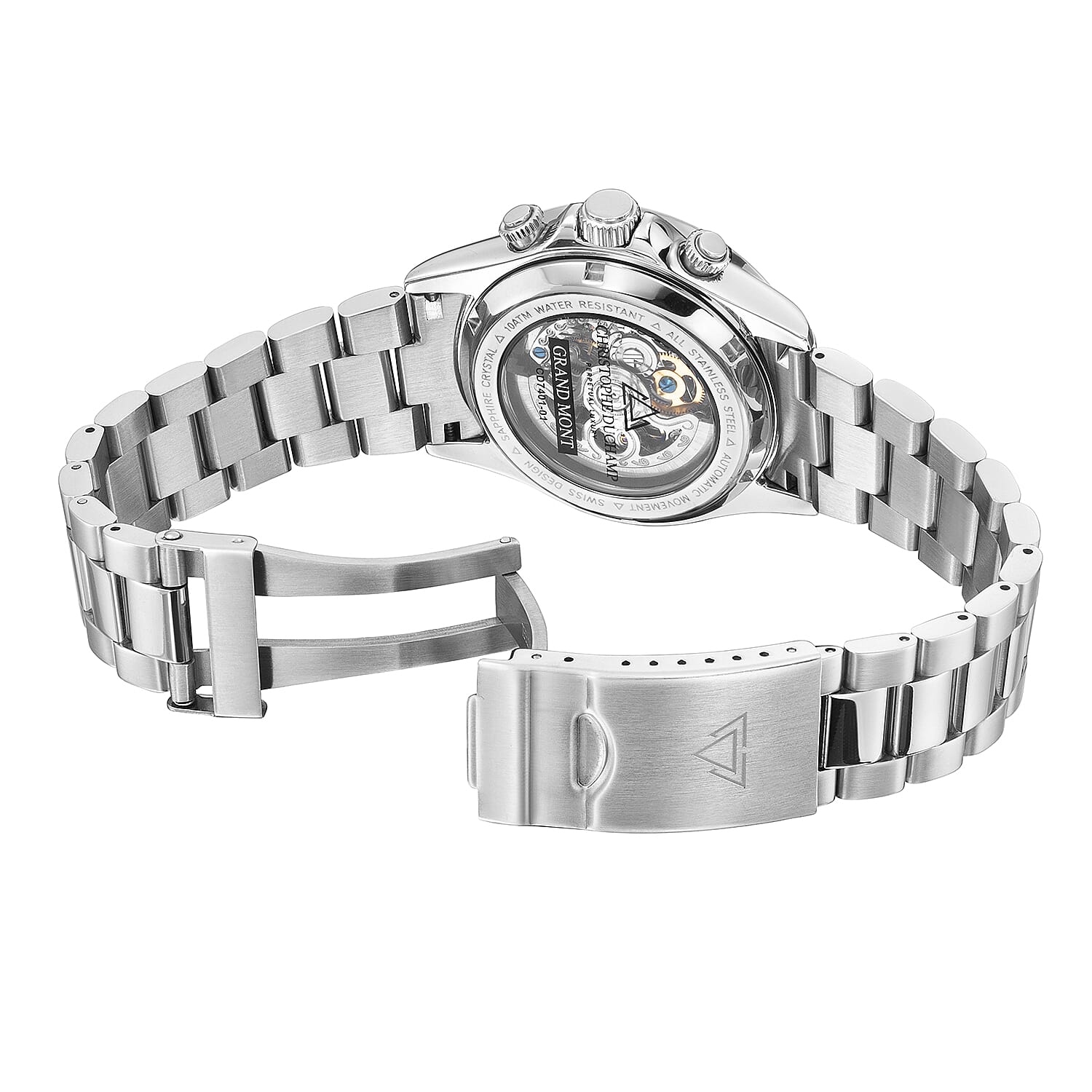 Christophe Duchamp Skeleton Grand Mont Automatic Dial 10 ATM Water Resistant Watch with Silver Colour Chain Strap