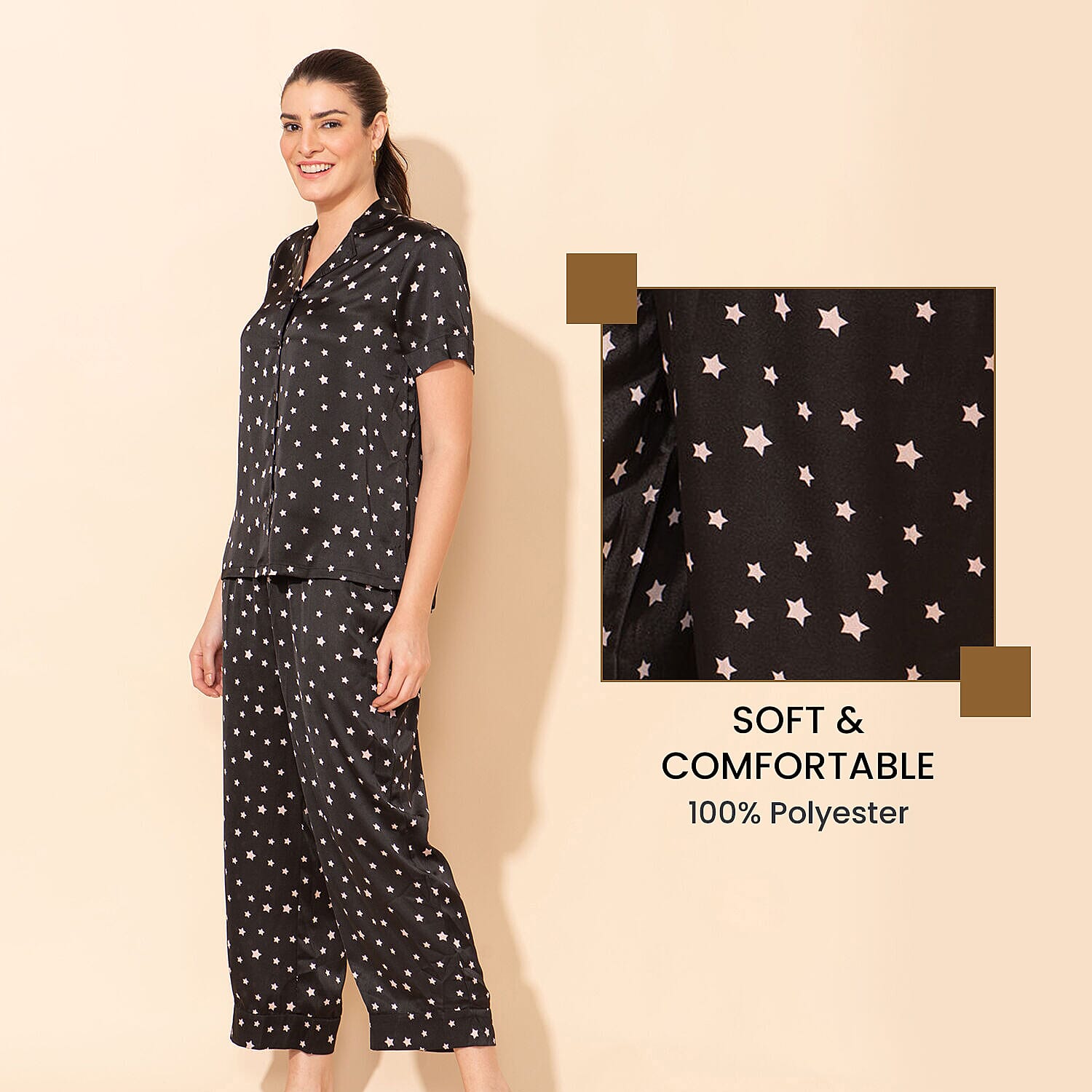 TAMSY Star Pattern Nightwear Set (Size L) - Black TAMSY Star Pattern Nightwear Set (Size L) - Black