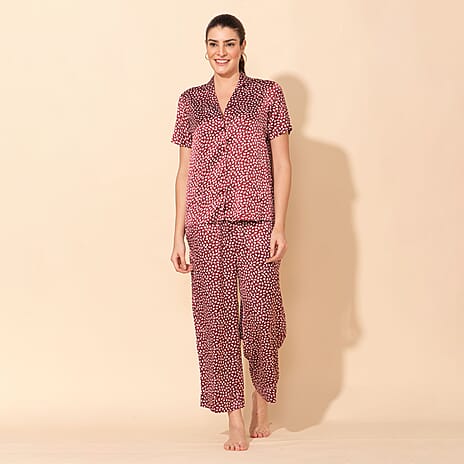 TAMSY Floral Pattern Nightwear Set (Size L) - Maroon