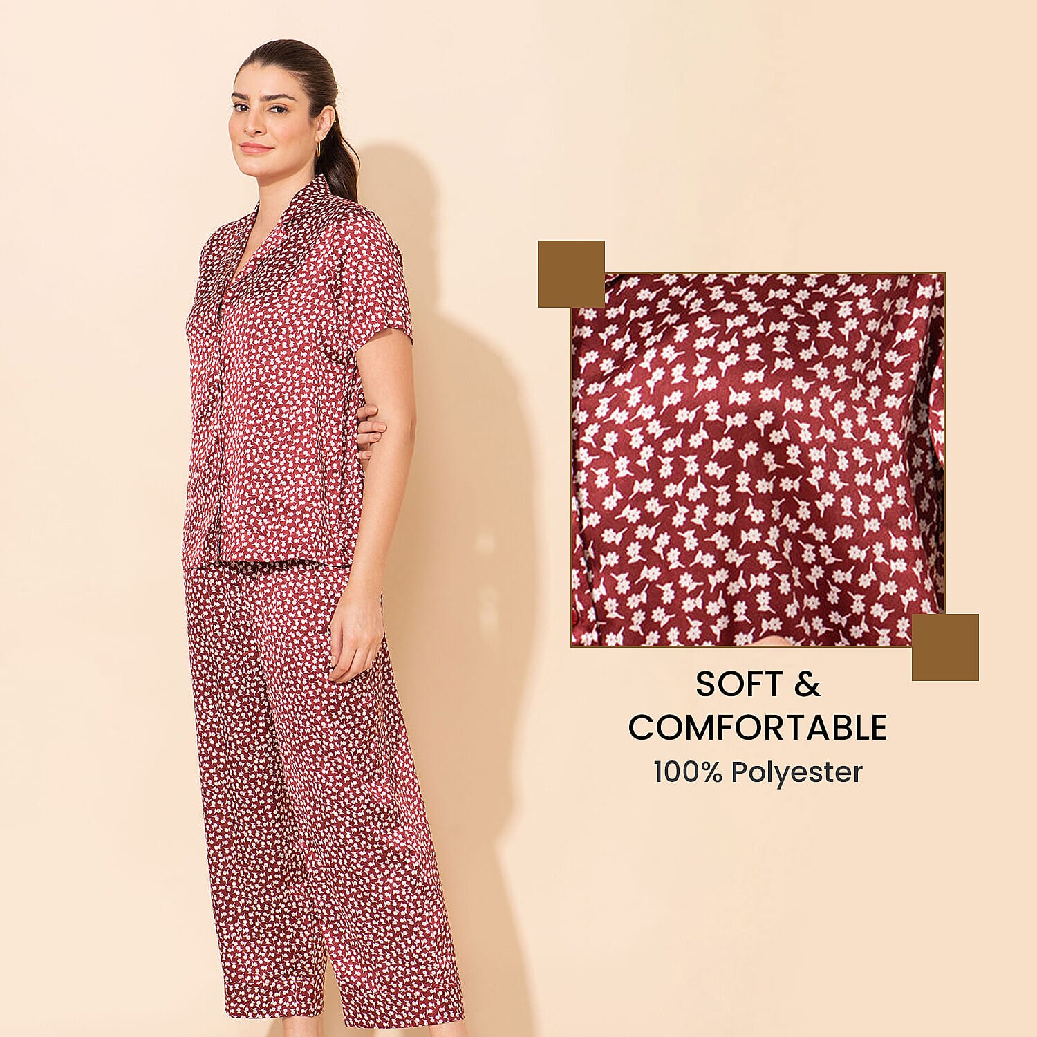 TAMSY Star Pattern Nightwear Set (Size L) - Black