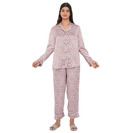 TAMSY Floral Pattern Nightwear Set (Size L) - Light Pink