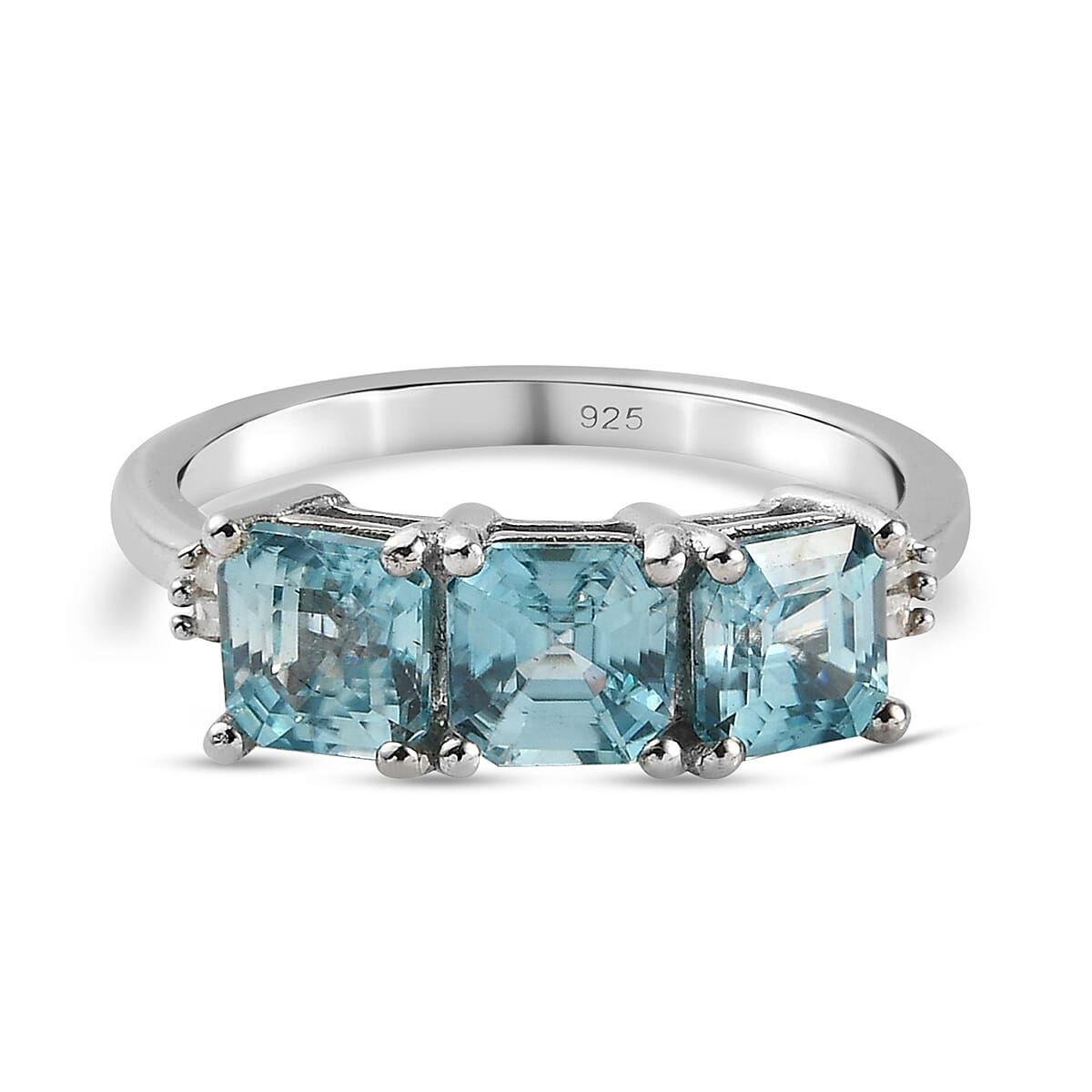 Ratanakiri Blue Zircon and Diamond Ring in Platinum Overlay Sterling Silver 2.94 Ct.
