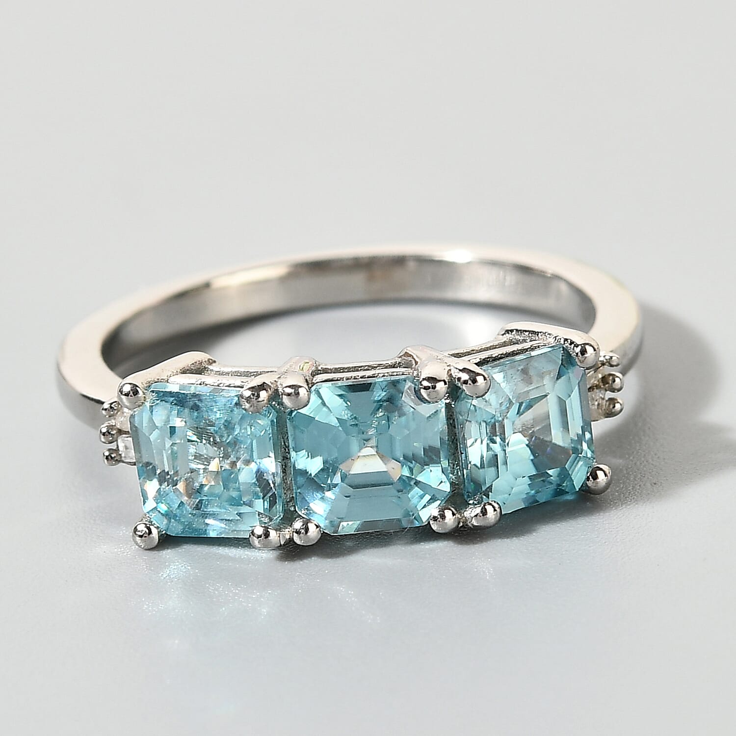 Ratanakiri Blue Zircon and Diamond Ring in Platinum Overlay Sterling Silver 2.94 Ct.
