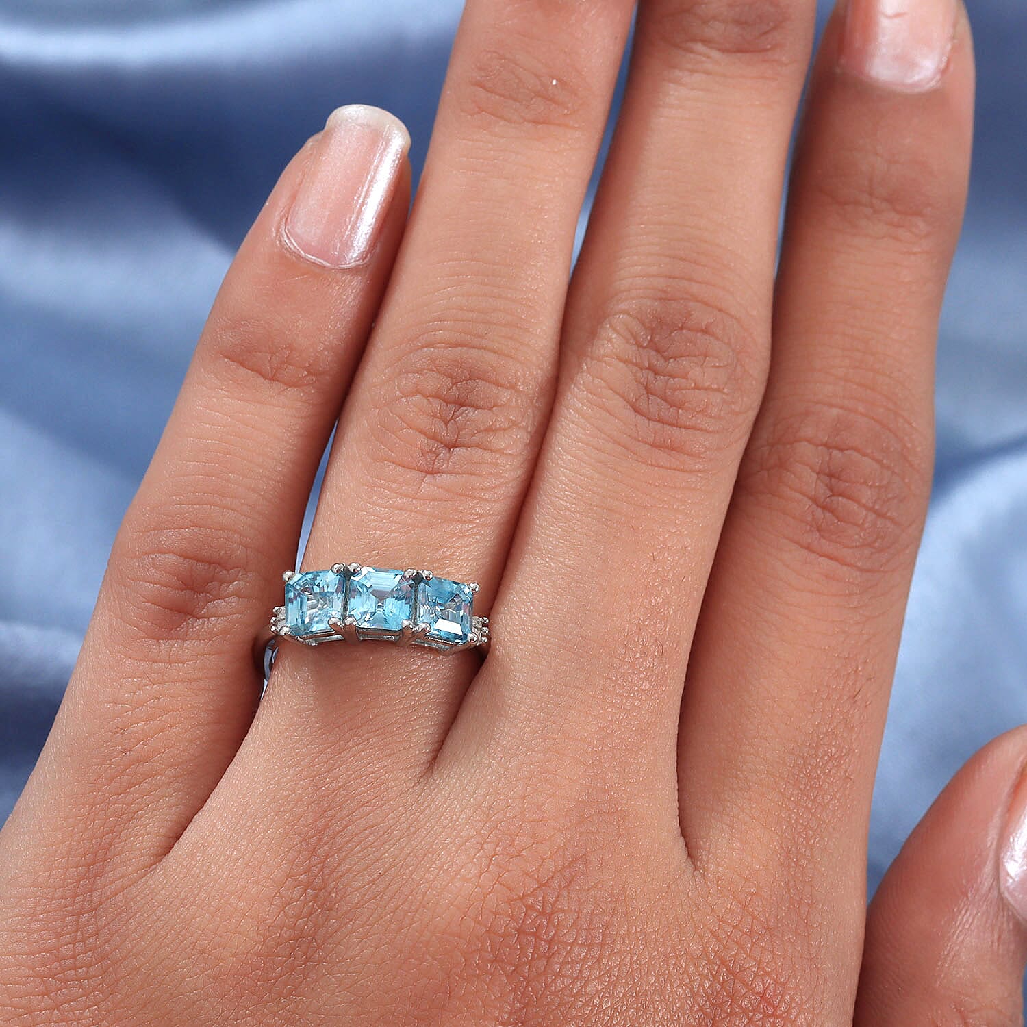 Ratanakiri Blue Zircon and Diamond Ring in Platinum Overlay Sterling Silver 2.94 Ct.