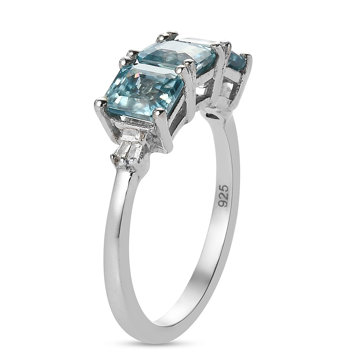Ratanakiri Blue Zircon and Diamond Ring in Platinum Overlay Sterling Silver 2.94 Ct.