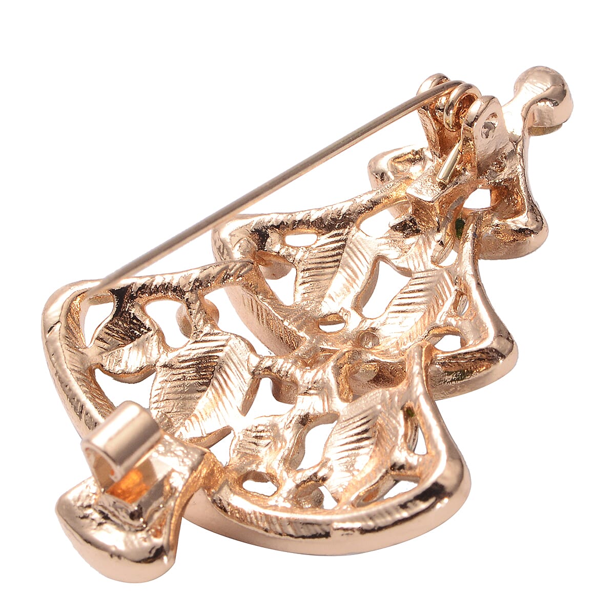 Christmas White Austrian Crystal Tree Enamelled Brooch in Yellow Tone