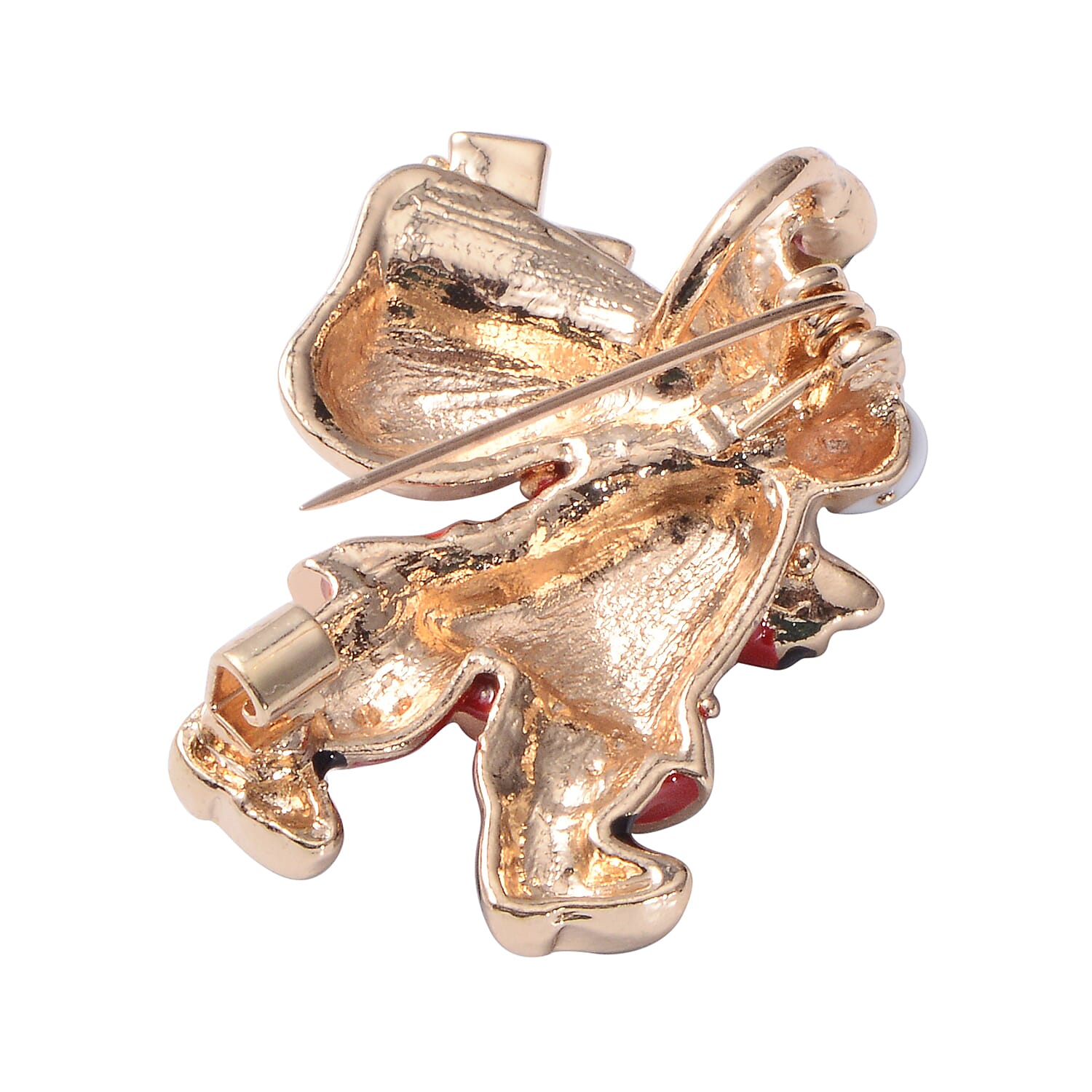 Christmas Red and Green Austrian Crystal Santa Claus Enamelled Brooch Cum Pendant in Yellow Gold Tone