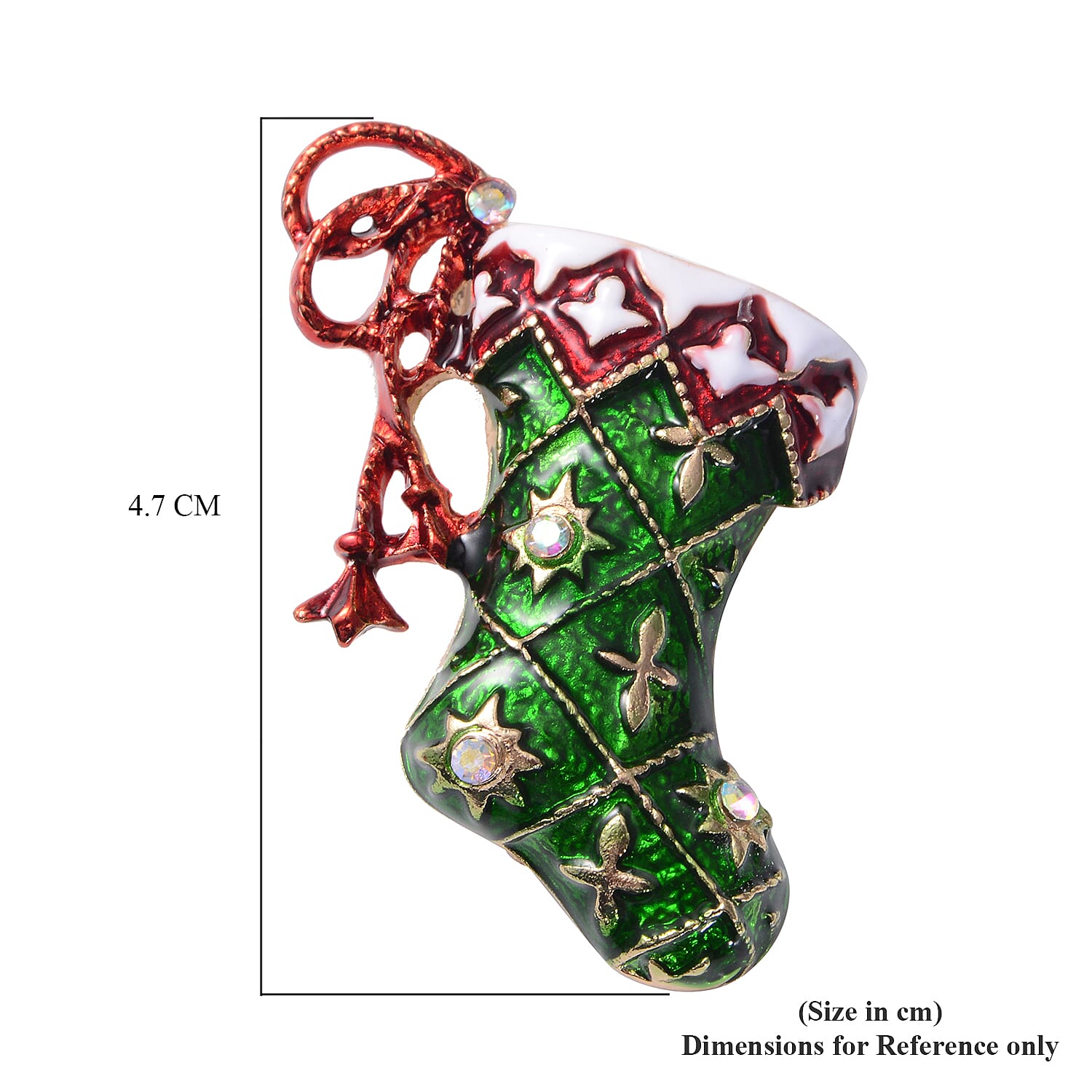 Christmas AB Colour Crystal Enamelled Brooch Cum Pendant in Yellow Gold Tone