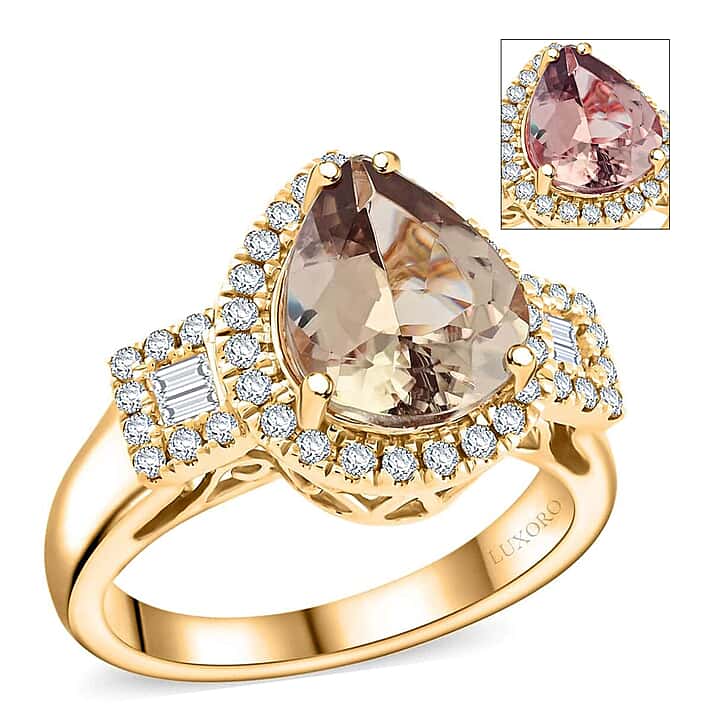 Certified and Appraised LUXORO 14K Yellow Gold AAA Turkizite, White Diamond I2 Halo Ring 3.15 Ct.